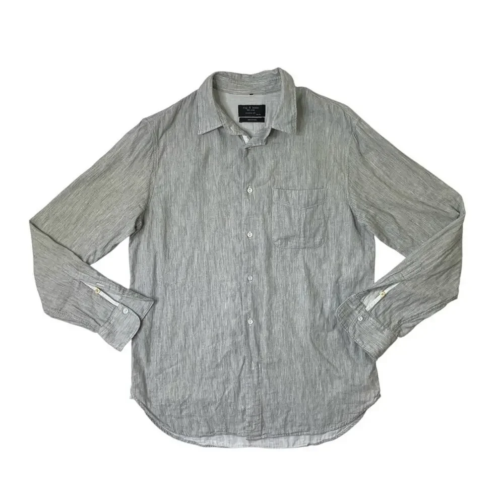 Rag & Bone Shirt Mens Medium Light Grey Cotton Classic Fit Button Up Long Sleeve